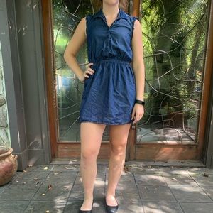Denim dress with drill cap sleeves
